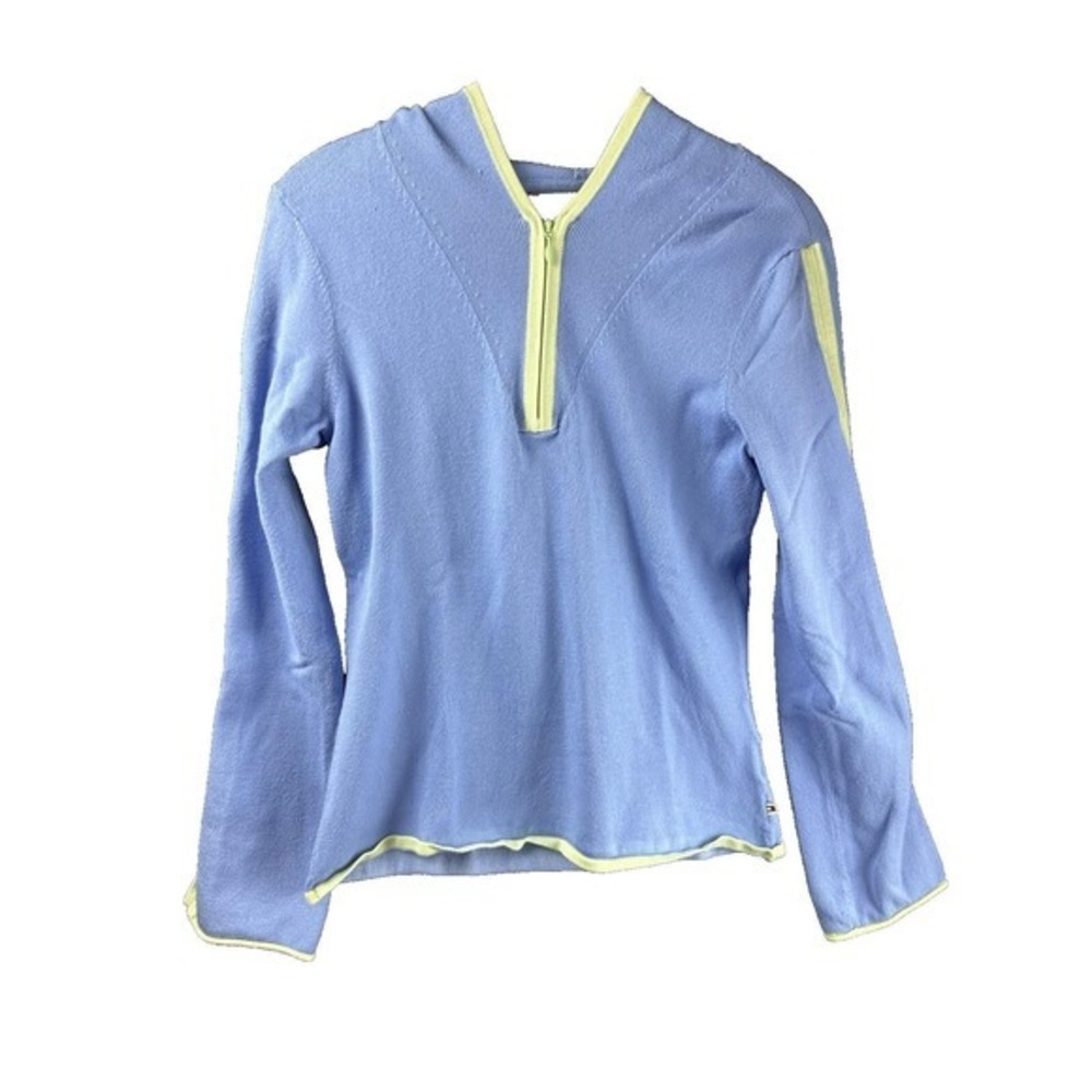 Vintage Sporty TOMMY HILFIGER Womens Hooded top Sweater Medium M Blue Knit JS